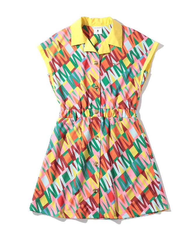 Yellow Dresses for Bright -Women's Division Button Up Dress Yellow / Pink