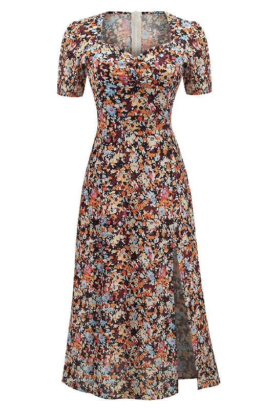 Rhinestone Dresses for Bling -V Neck Floral 1950s Vintage Dress