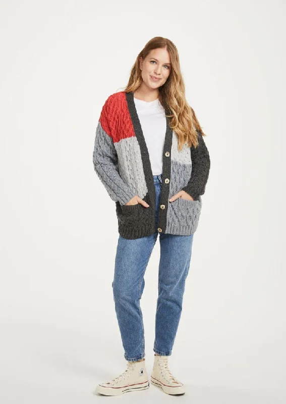 Embroidered cardigan with delicate details -Aran Patchwork Cardigan