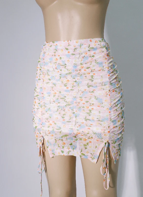 High-waisted mini skirts for retro vibes -Floral mesh skirt stretch (27)