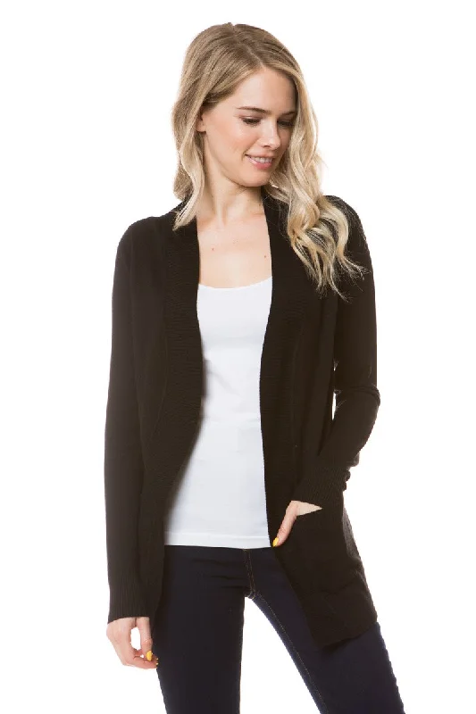 Casual - cardigan for everyday wear -Open Cardigan - Black