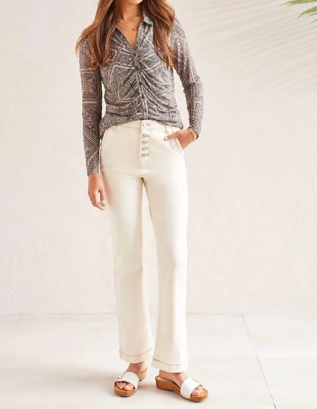 Tight cargo trousers for men with functional pockets and slim-fit style -Brooke Shank Btn Fly Micro-Flare Jeans In Ecru