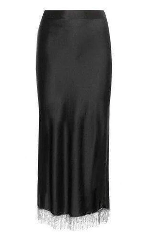 A-line midi skirts for balanced style -Black Silk Metal Fringe Skirt