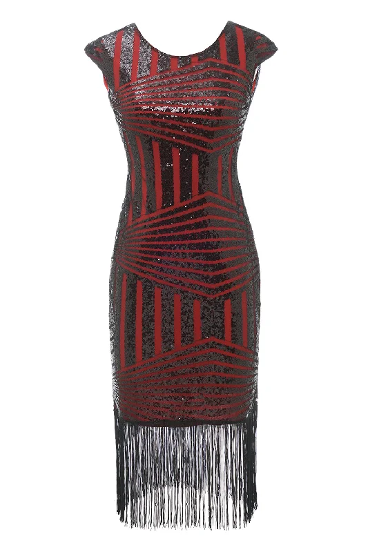 Pencil Dresses for Slimming -Red Round Neck 1920s Flapper Dress