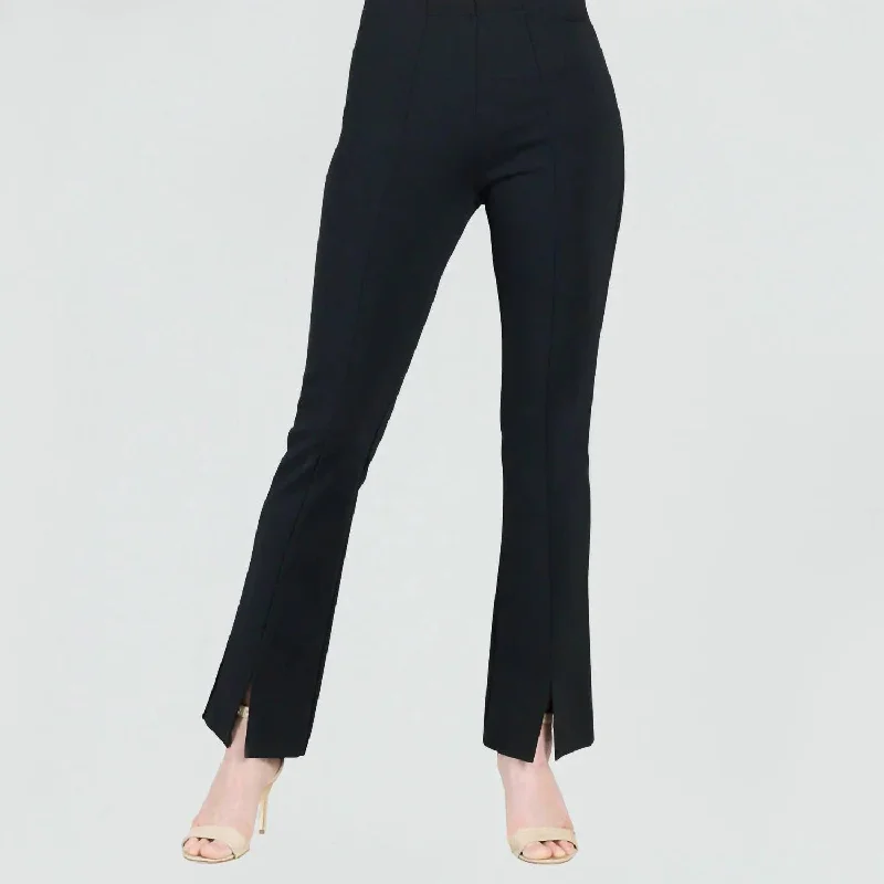 Relaxed fit tight trousers for men with stretch material for comfort and ease -Ponte Knit Kick Front Slit Pant In Black