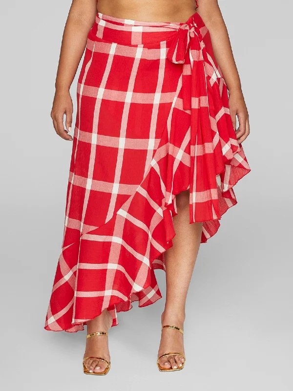 Soft skirts with gentle fabric drape -Gina Plaid Ruffle Maxi Skirt