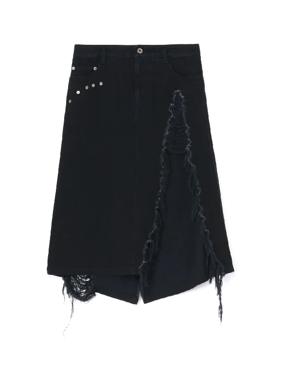 Ruffled skirts for feminine playful charm -RIPPED DENIM SLIT SKIRT