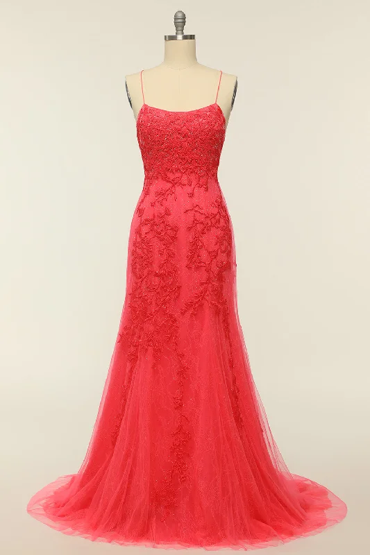 Wool Dresses for Warmth -Coral Backless Long Prom Dress with Appliques