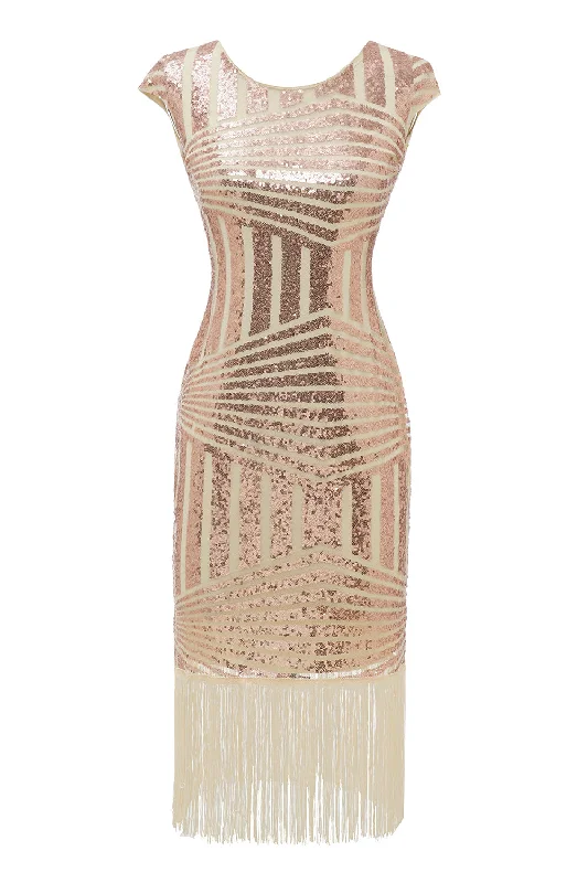 Embroidered Dresses for Detailed -Blush Round Neck 1920s Flapper Dress