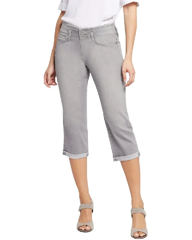 Tight trousers for women with decorative buttons and flattering silhouette for day wear -NYDJ Marilyn Cuff Hollywood Hamstead Crop Jean