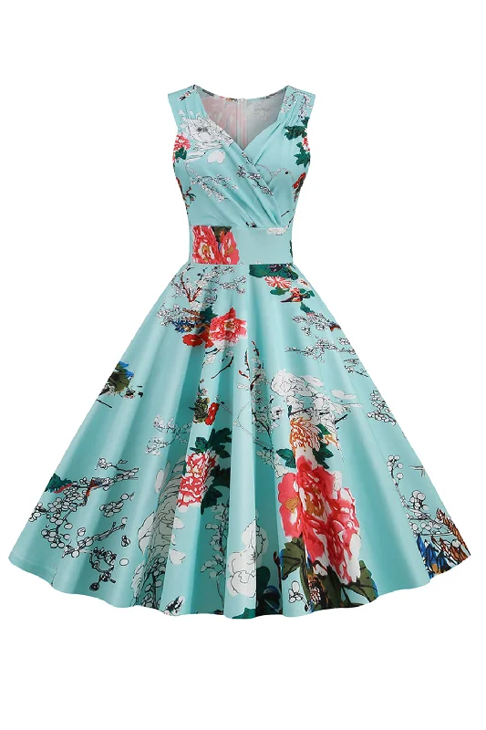 Retro Dresses for Throwback -Light Blue V Neck 1950s Vintage Dress