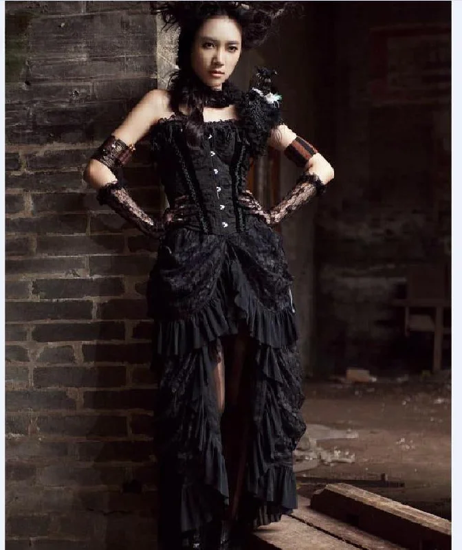 Durable skirts for active lifestyle needs -New Gown Up Lace Ruffle Women SteamGothic Long Victorian Retro Goth Skirt