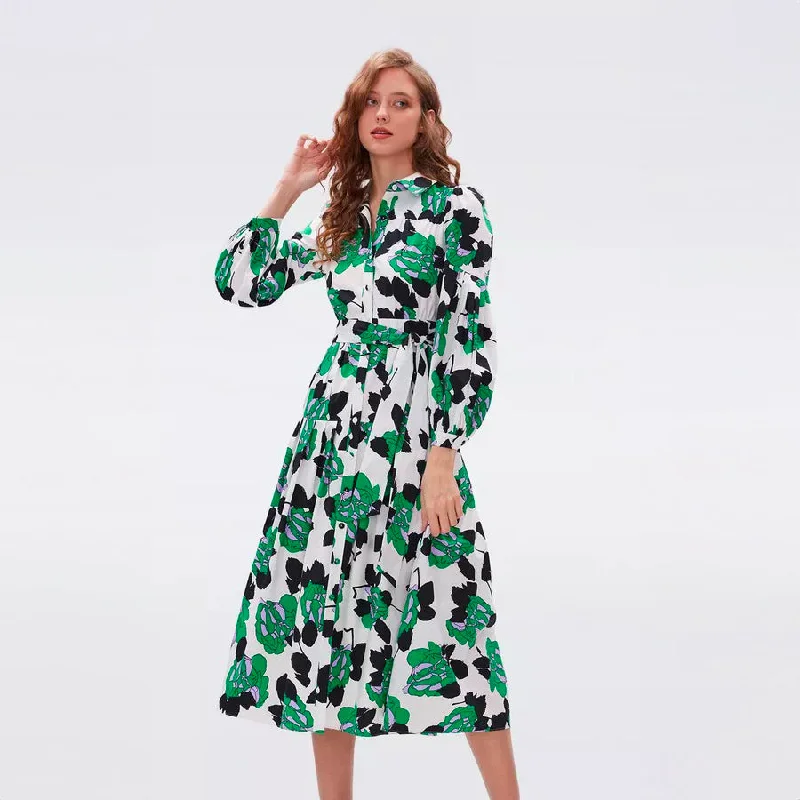 Wool Dresses for Warmth -Lux Cotton Dress in Huge Camo Floral Ivory