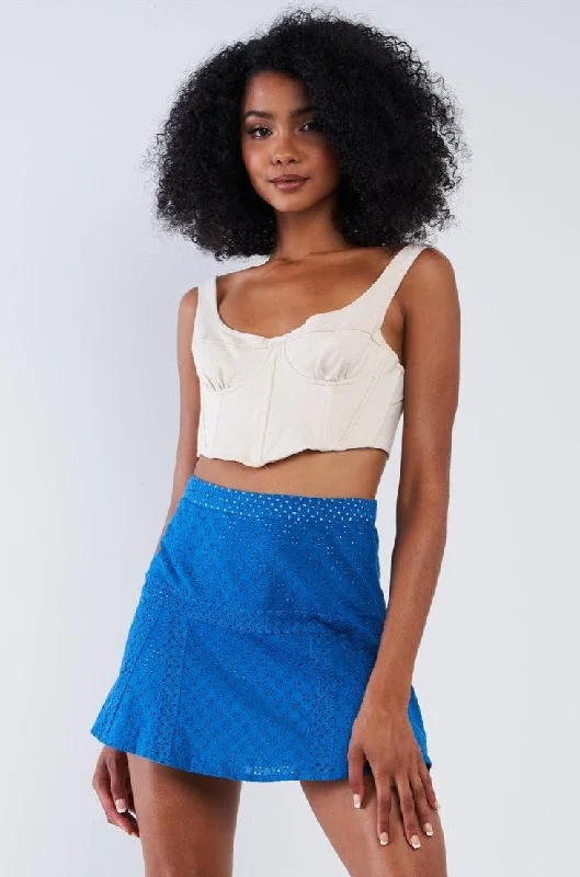 Flowy skirts for effortless beach cover-ups -Blue Crochet High Waisted Lined Mini Skirt