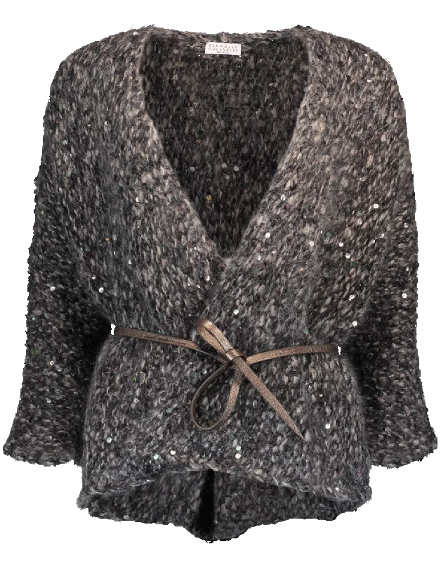 Wool cardigan for winter outdoor activities -Paillette Knit Cardigan