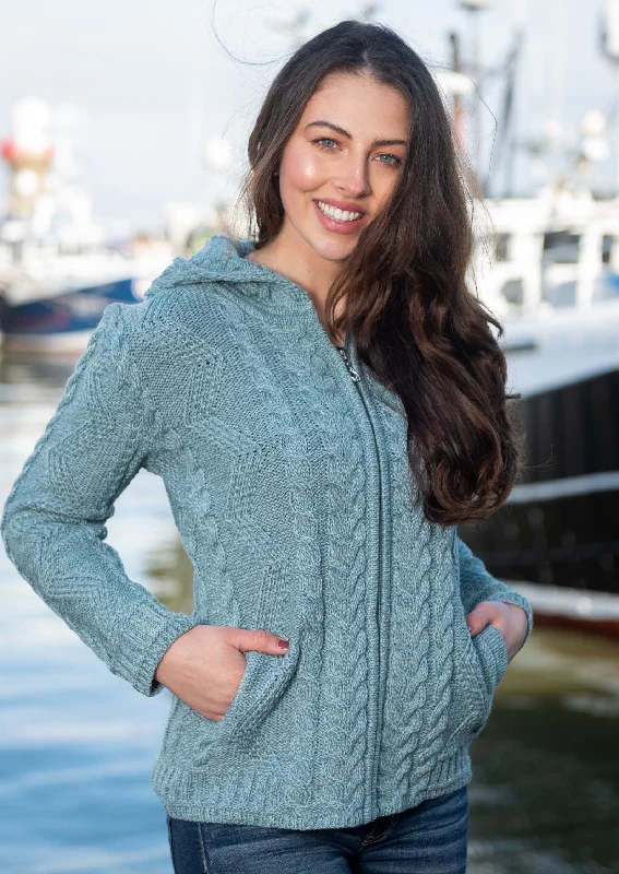 Green - cardigan for a nature - inspired appearance -Aran Aqua Hooded Cardigan