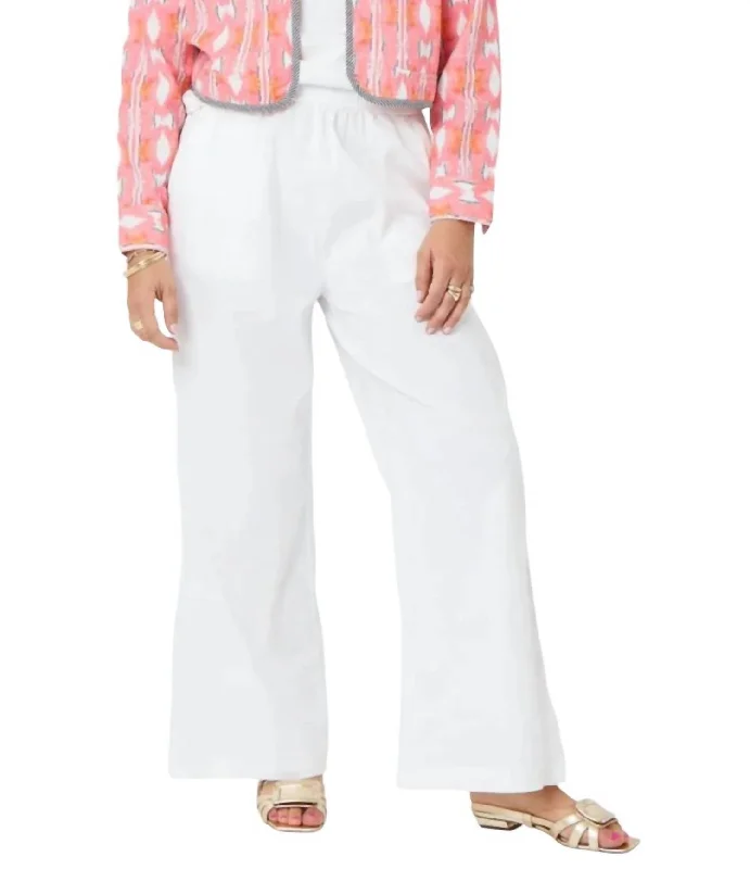 Vintage-inspired tight trousers for women with buttoned waist and retro charm -Palazzo Linen Pant In White