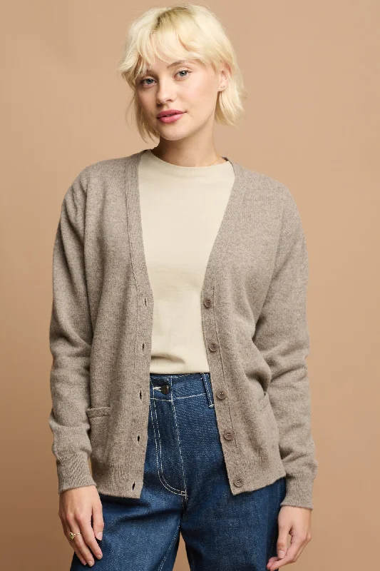 Short - sleeve cardigan for mild days -Women's Lambswool Cardigan - Truffle