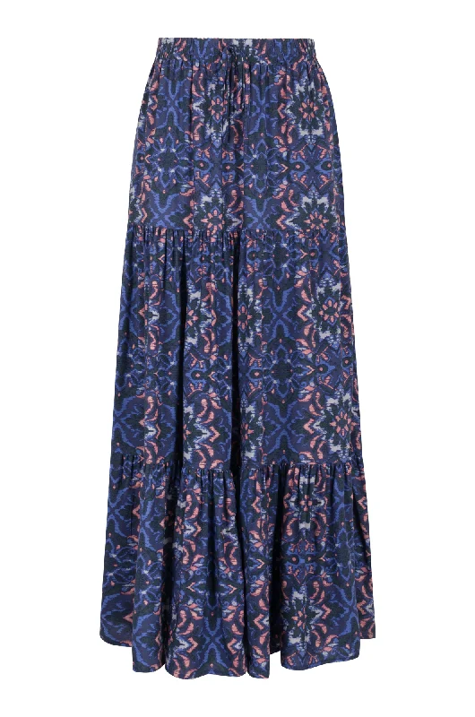 High-waisted skirts with button front detail -Maxi Skirt with drawcord waist | Indigo Pink Aztec | 3367AR