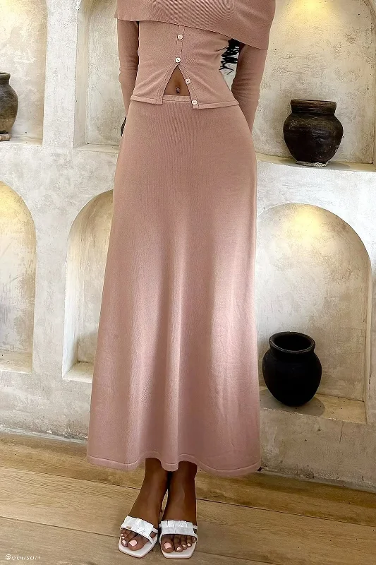 Wrap maxi skirts for versatile styling options -Diedre A-Line Knit Maxi Skirt - Pecan