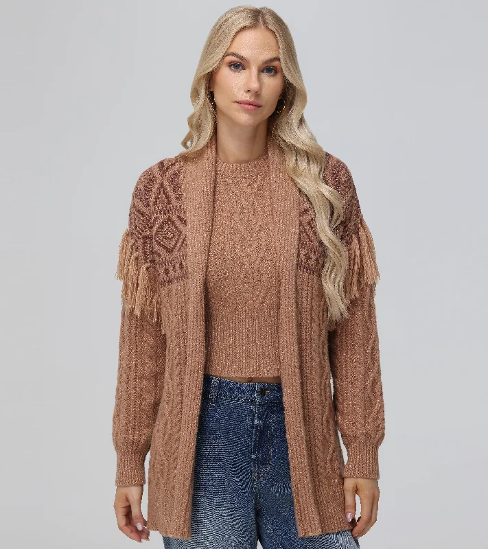 Lace - trimmed cardigan for a romantic look -Southwestern Cable Cardigan