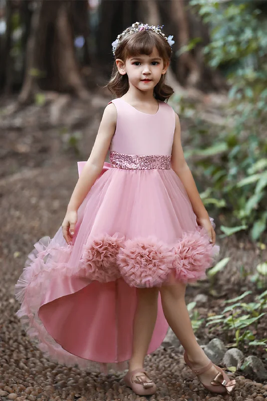 Faux Leather Dresses for Affordable -Blush High Low Flower Girl Dress with Flowers