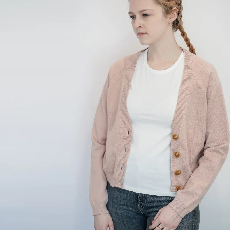 Belted cardigan to define the waist -Long Sleeve Cardigan (Blush)