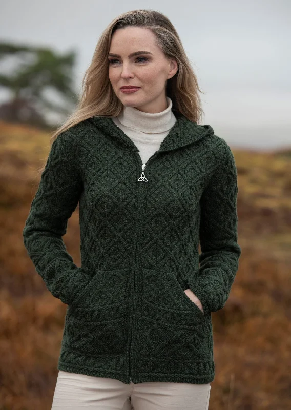 Beach - cardigan for a breezy cover - up -Skellig Aran Zip Cardigan With Hood | Green