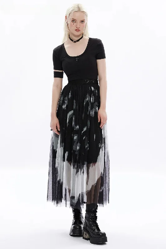 Flowy skirts for effortless beach cover-ups -Women's At Girl Waist Gauze Letter Mid-length Logo Embroidery Rivet Tie Dyed Daily Fashion Skirt