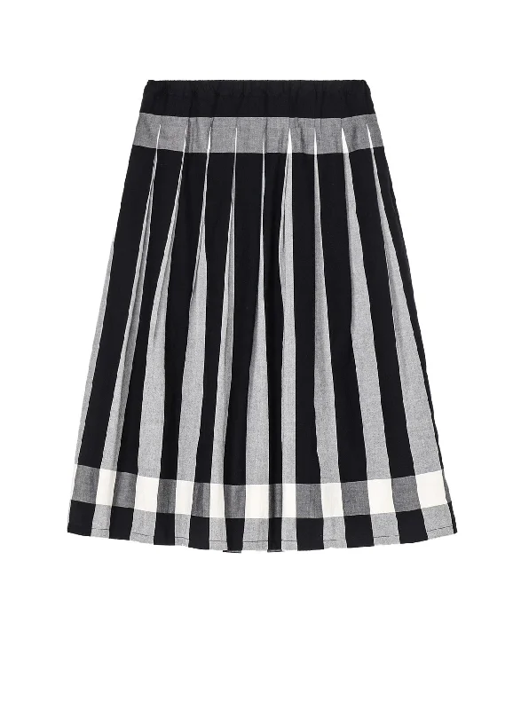 Cute pleated skirts for youthful school outfits -COTTON PLAID STRIPE SKIRT