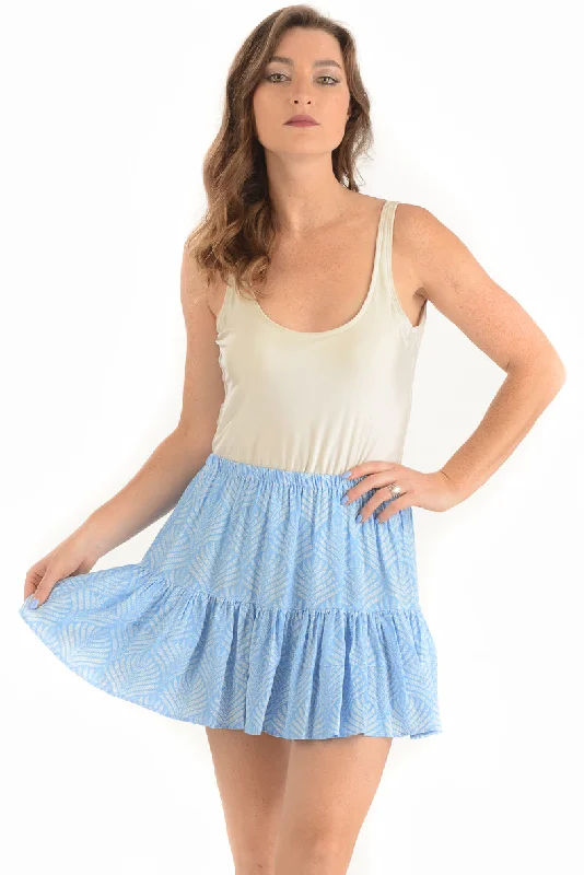 Ruffled skirts with lace trim softness -Boho Skirt / Periwinkle Palm