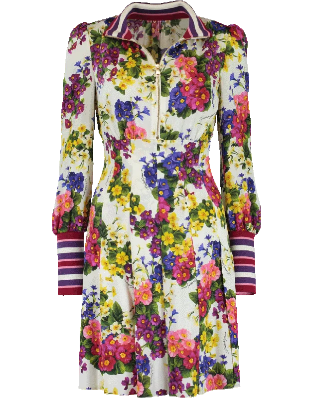 Retro Dresses for Throwback -Knit Cuff Floral Dress