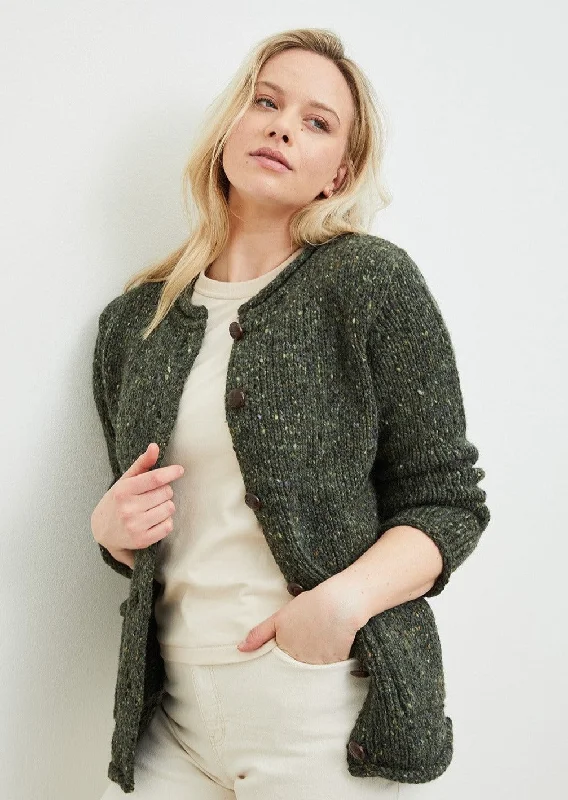 Yellow - cardigan for a bright and cheerful look -Ladies Donegal Wool Cardigan | Green