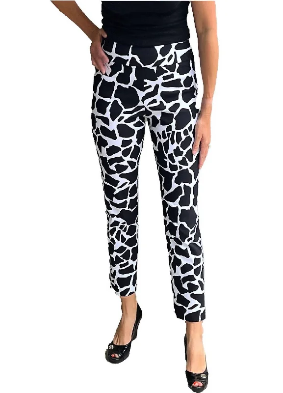 Leather tight trousers for women with edgy design and fashion-forward style -Rocks Pull On Pant In Black/white