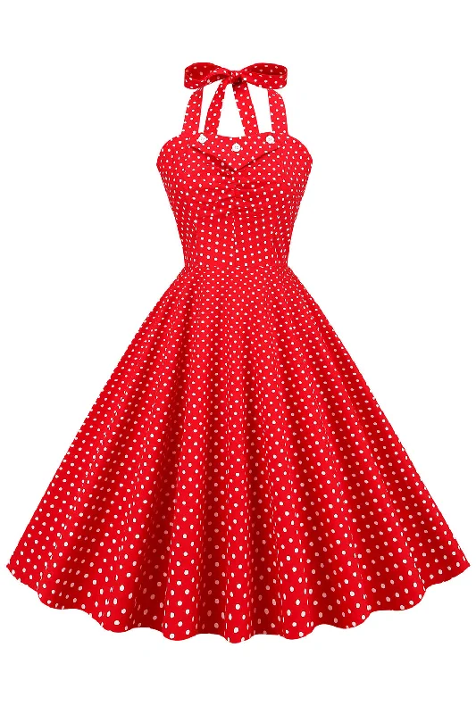 Purple Dresses for Royalty -Retro Style Halter Red Polka Dots 1950s Dress