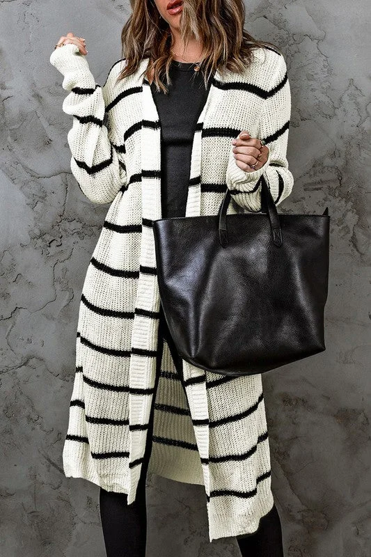 Travel - friendly cardigan for on - the - go -Long Striped Cardigan