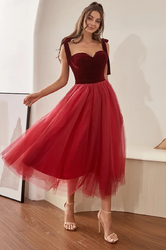 Linen Dresses for Breathable -Burgundy Tulle Homecoming Dress with Bowknot