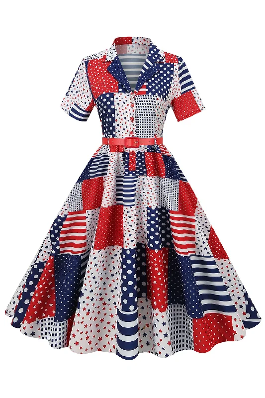 Lace Dresses for Delicate -Independence Day Flag Print Vintage Dress