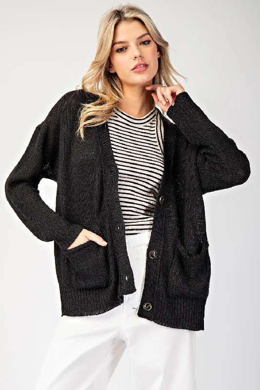 Lace - trimmed cardigan for a romantic look -Maeve Cardigan - Black