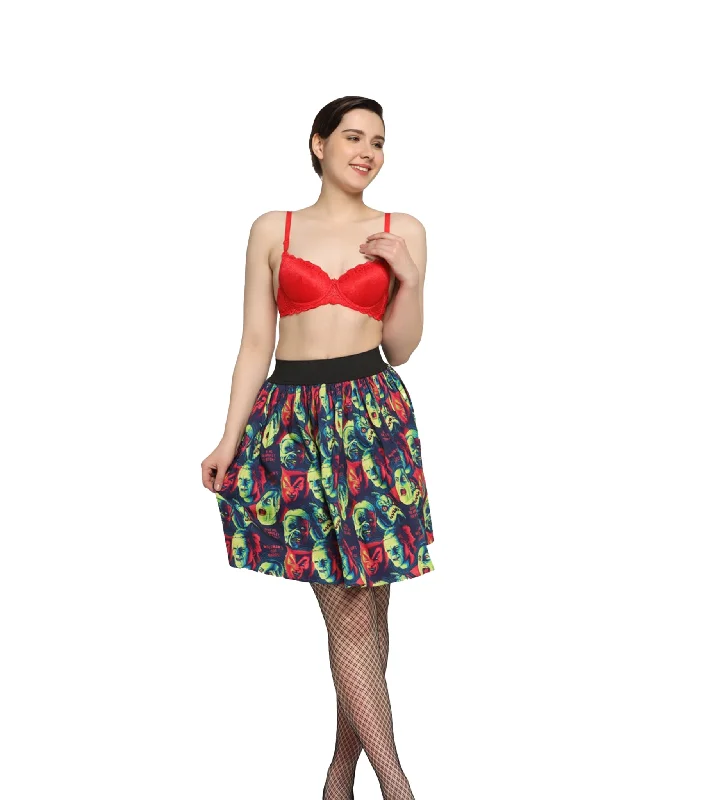 Luxury satin skirts for evening event elegance -Monster Squad Printed Short Skirt