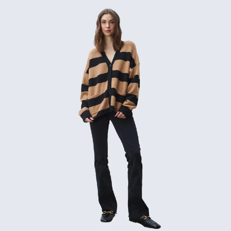 Long - sleeve cardigan for cold weather -Phillie Cardigan (Walnut Stripe)