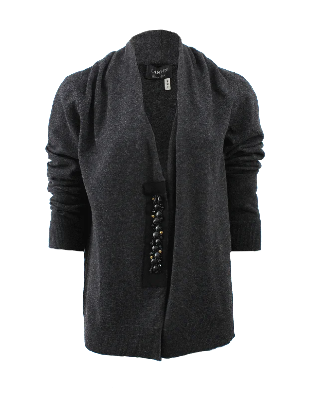 Fashion - show cardigan for a trendy statement -Jeweled Button Placket Cardigan