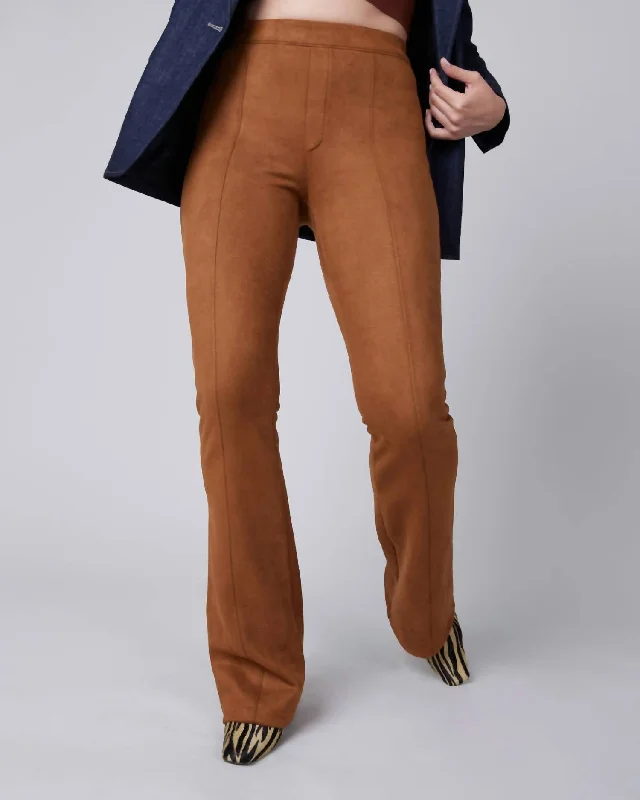 Printed tight trousers for women with bold patterns and eye-catching designs -Women's Faux Suede Flare Pant In Rich Caramel