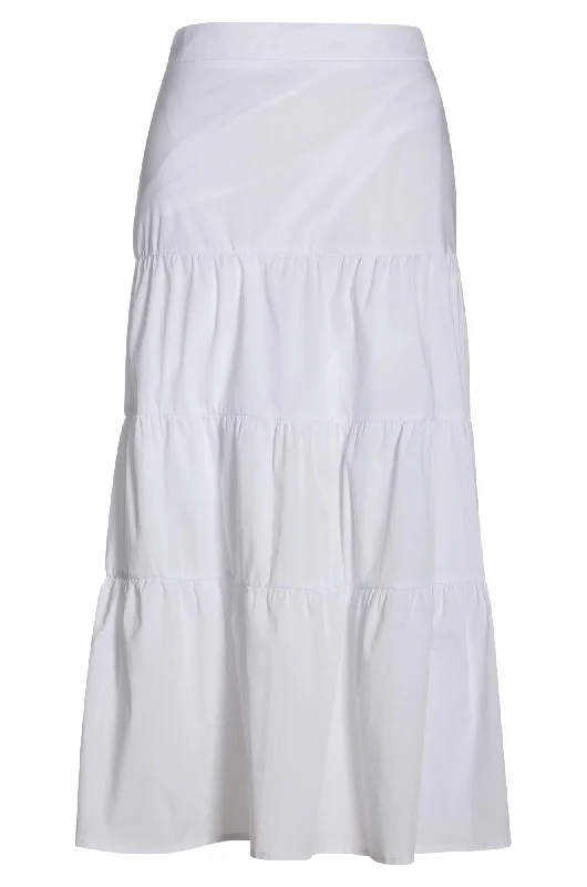 Stretchy skirts for all-body inclusivity -Cotton Poplin tiered Skirt | WHITE | 6383AR