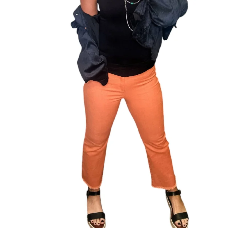 Vintage-inspired tight trousers for men with high waist and timeless look -Stretchy Pants Cropped Flares In Orange Jeans