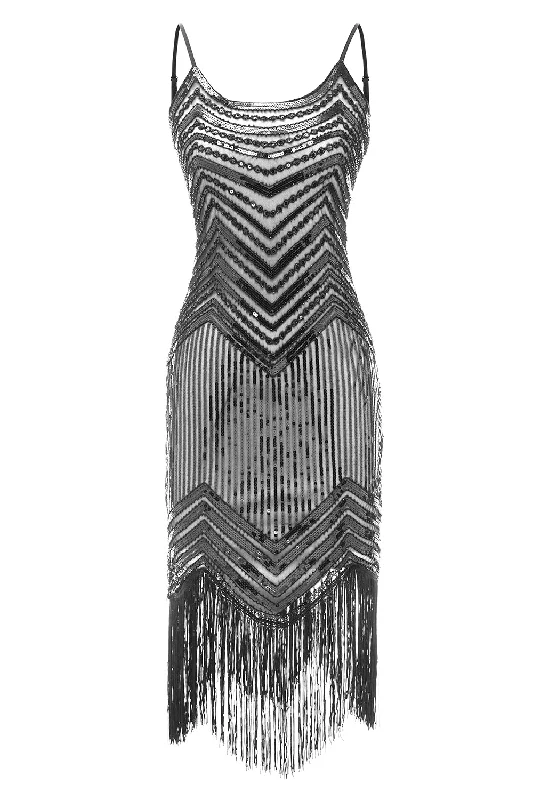 Leather Dresses for Luxury -Bodycon Black Silver Sequins 1920s Dress