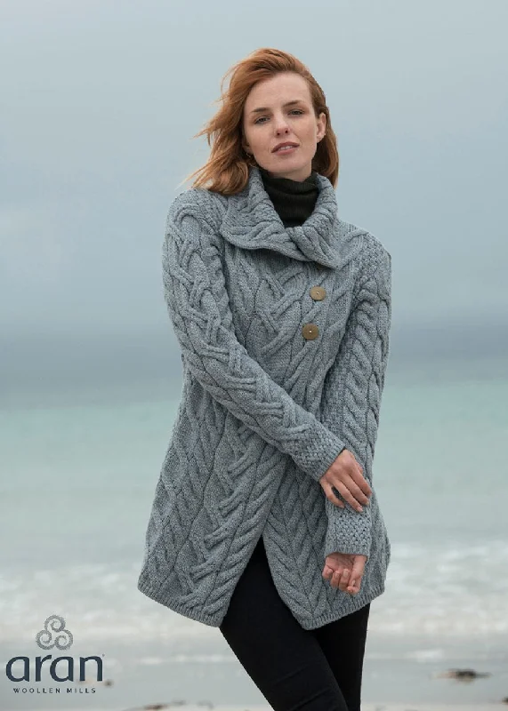 Semi - formal - event cardigan for a refined look -Aran 3 Buttoned Longline Cardigan | Ocean Grey